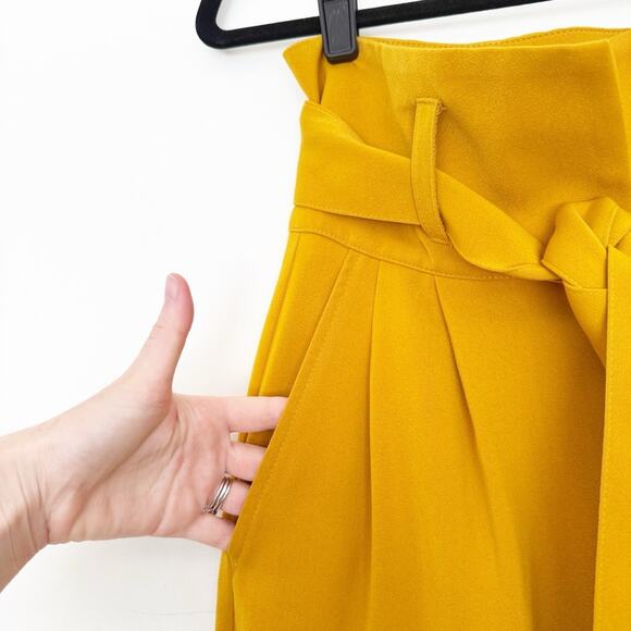 Julia Allert High Waist Wide Leg Belted Mustard Yellow Trousers - Picture 3 of 4